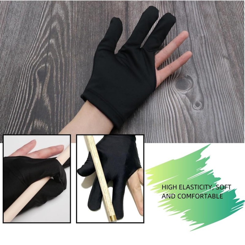 HIDOSNG 10PCS Billiard Gloves Black Both Hands Suitable Snooker Pool