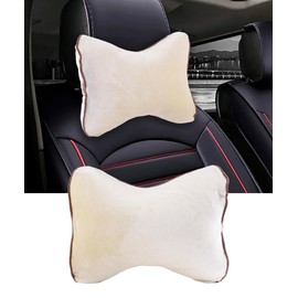 SCUARI Car Headrest Pillow,Car Accessories Neck Pillow,Memory Foam Car Pillow,Car Neck Pillow with Adjustable Elastic Band,Universal Car Headrest,Removable Neck Pillow for Car,Fits Most Cars (Beige)