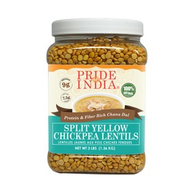 Pride Of India - Indian Split Yellow Chickpea Lentils - Protein & Fiber Rich Chana Dal, 3.0 Pound Jar