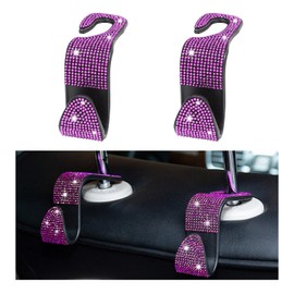 Augeny 2 PCS Bling Car Seat Headrest Hooks, Crystal Rhinestone Back Seat Hanging Storage Organizer, Auto Purse Bags Hanger, Universal Vehicle Interior Accessories for Women Girls (Pink)