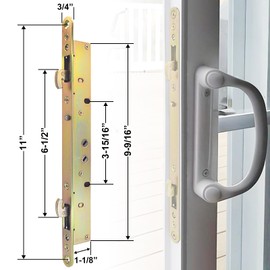 Multi-Point Mortise Lock for Sliding Patio Glass Door, Dual Point Hooks Latch with Anti-Slam Pin and Keeper Fits Handle with 3-15/16" Mounting Hole Spacing