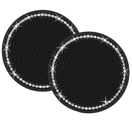 JIEYUCHU Car Cup Holder Coaster, 2 Pack Car Coasters, 2.75 inch Universal Car Cup Holder Coaster with Non-slip Honeycomb Texture & Shiny Crystal Accents, Coasters for Car, SUV Etc
