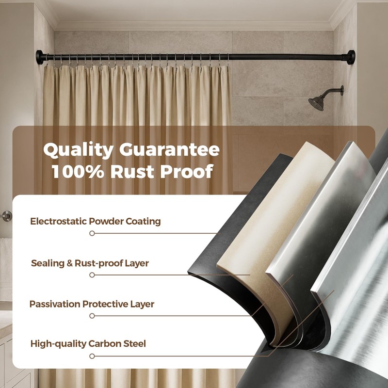 HYSEYY Heavy Duty Shower Curtain Rod,26-80inch Adjustable Tension Rod Black
