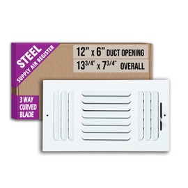 Fits 12x6 Duct Opening 3 Way Fixed Curved Blade Air Supply Diffuser by Handua | Register Vent Cover Grille for Sidewall and Ceiling | White | Outer Dimensions: 13.75" X 7.75"