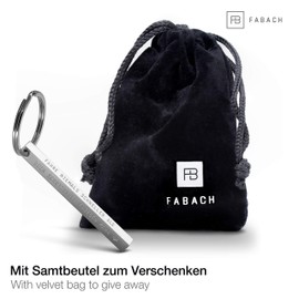 Fabach Cuboid Keyring "Fahre nie schneller als Dein Schutzengel fliegen kann” - Cuboid Car Key Chain "Drive Carefully" made of Stainless Steel - Stick Pendant with Guardian Angel Engraving, silver