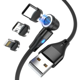 EuAcesry Magnetisches USB-C-Kabel, 2 m, 3 in 1, magnetisches Ladekabel, 360° und 180° drehbar, für Micro-USB/Typ C/i-Product, 3 A Schnellladung und Datenübertragung
