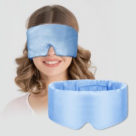 QIYUE - 100% Mulberry Silk Sleep Mask Eye Mask for Man and Woman with Adjustable Hook and loop Headband, Full Size Large Sleep Mask & Blindfold for Total Blackout for All Night Sleep, Travel & Nap (22 sky blue)