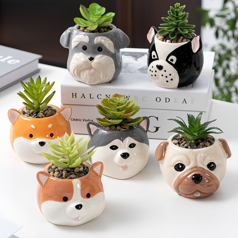 ETAKISH Dog Planter Pots - 6 Pack Ceramic Succulent Pots