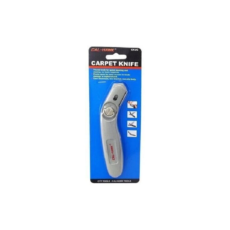 CAL-HAWK Non-Slip Coated Aluminum Utility Carpet Knife with Extra Blade