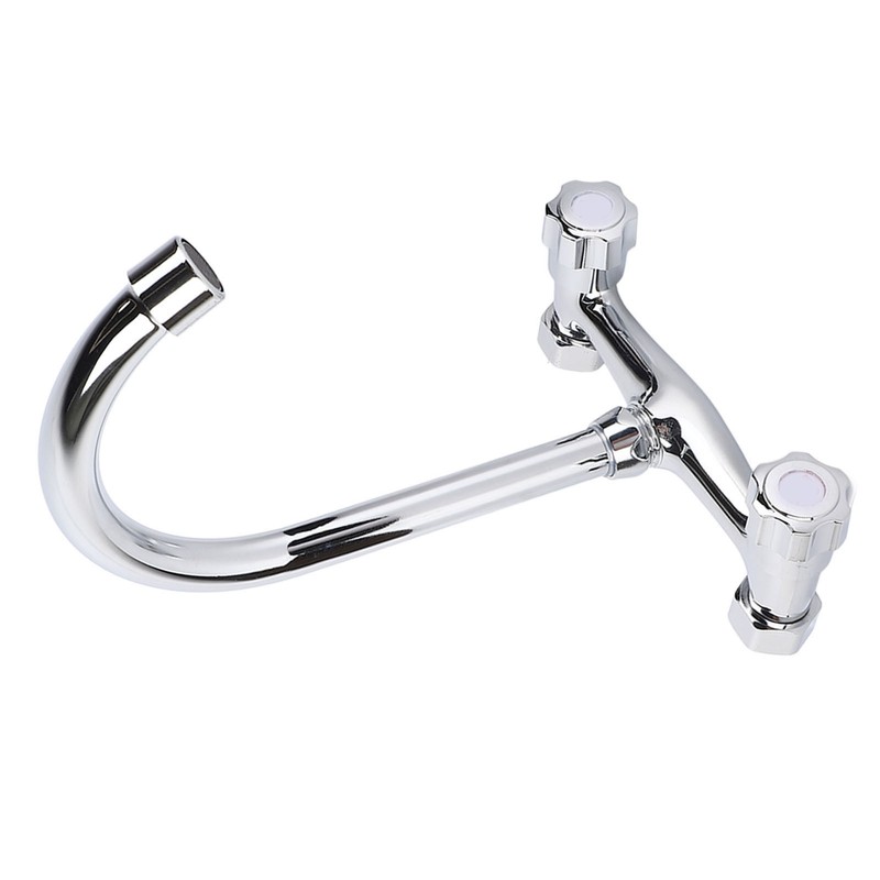 Wall Mount Kitchen Stainless Steel Smooth Surface 2 Handles Faucet