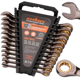 HORUSDY 12-Piece Metric Ratcheting Wrench Set | 8-19 mm | Ratchet Combination Wrenches Set with Organizer | 72-Teeth | Chrome Vanadium Steel
