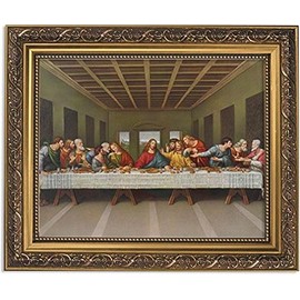 Gerffert Collection Da Vinci's The Last Supper Framed Landscape Print, 13 Inch (Ornate Gold Tone Finish Frame)