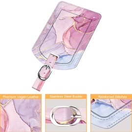 Fintie Suitcase Tags Made of Faux Leather, Luggage Tag, ID Label with Address Tag, Name Plate for Travel Bag, Suitcase, Glorious Marble (Pack of 2)