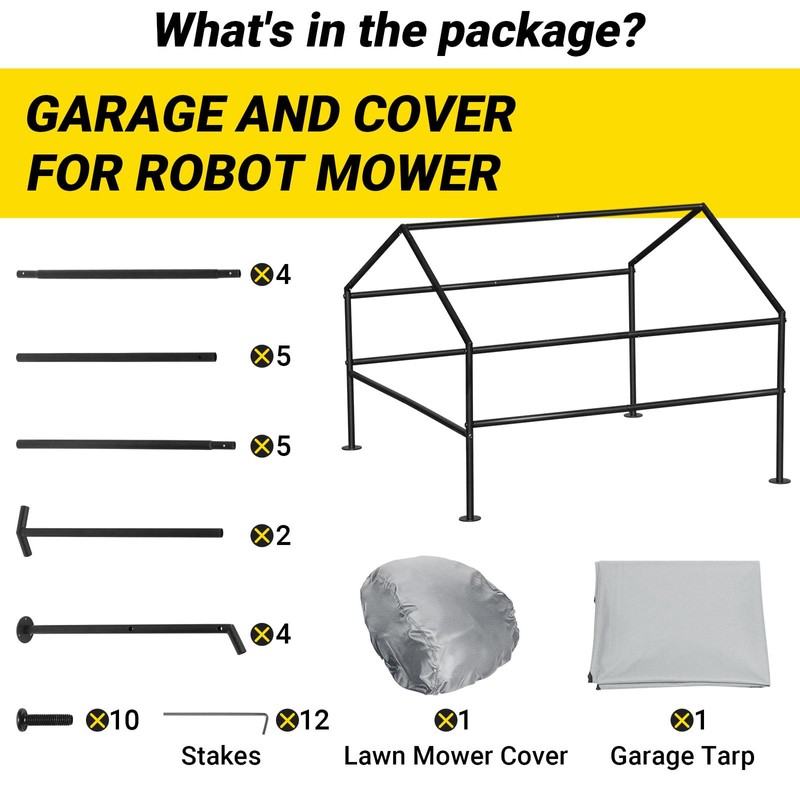 Robot Mower Garage + Waterproof Cover, 32"x30"x26" | Heavy Steel