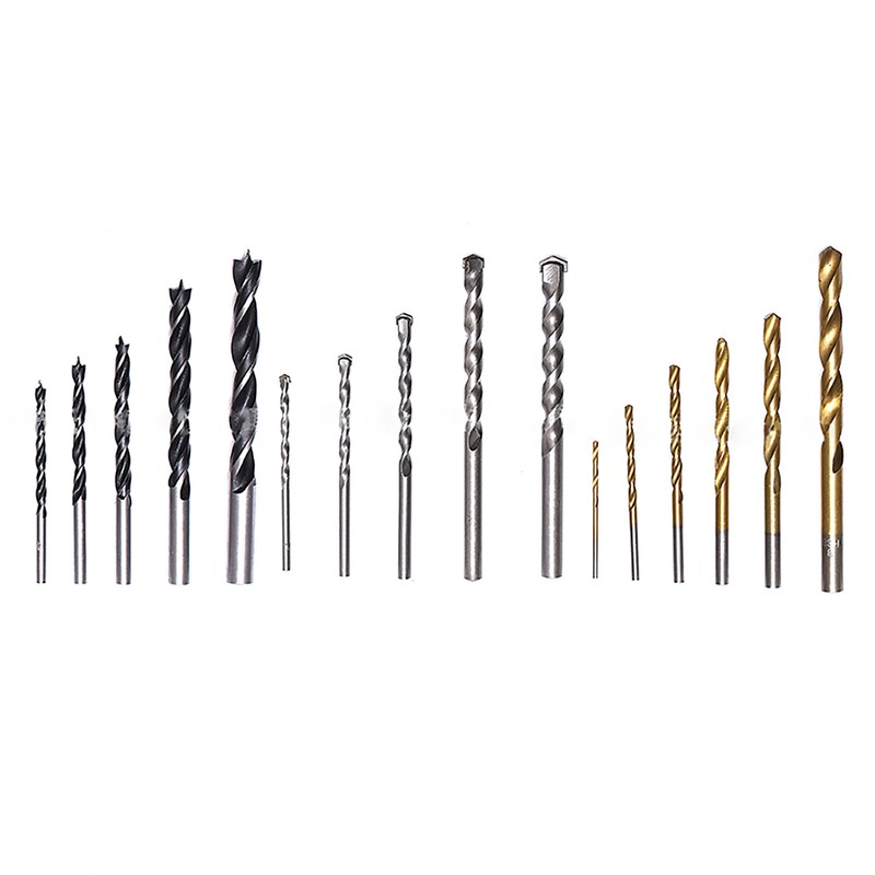16Pcs Wooden Cement Metal Drill HSS Twist Masonry Woodworking Set