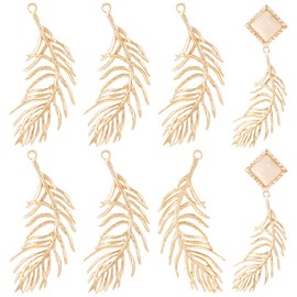 BENECREAT 12pcs Real 18K Gold Plated Brass Feather Pendants, 1.5x0.5x0.06inch Feather Charms Pendants for DIY Earrings Necklaces Bracelets, Hole: 1.2mm