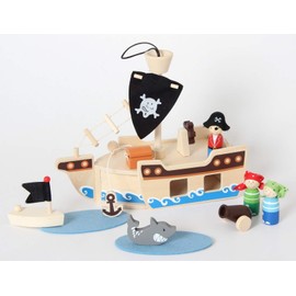Inware 22740 - Jouet en bois, bateau de pirates, 10 pièces
