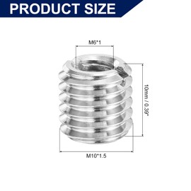 sourcing map Thread Adapters Sleeve Reducing Nut, 10 Pcs M10x1.5 Male to M6x1 Female Stainless Steel Nut Screw Reducer Conversion Fastener, Threaded Insert Repair Sleeve Reducer Nut, Silver