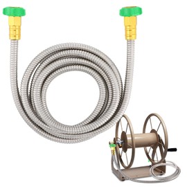 Short Garden Hose with Female to Female Connector, 10ft Metal Leakproof Leader Hose for Hose Reel, Heavy Duty 304 Stainless Steel Flexible Hose for Outdoor Garden Watering Car Pet Cleaning