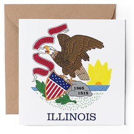 1 x Greeting Card - Illinois Flag Vector Emblem - Blank Birthday Celebration Anniversary #60750