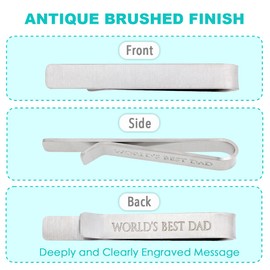 kilofly Men's Tie Clip Hidden Message "WORLD'S BEST DAD" Silver Tie Bar