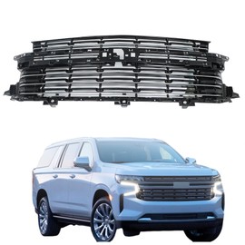 Silscvtt Front Grille Upper Black Mesh Chrome Trim without Center Chrome Trim Replacement for Suburban Tahoe LS LT RST 2021-2022