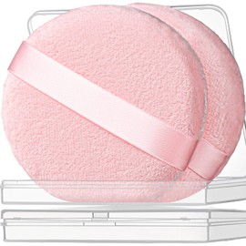 Teenitor 2Pcs Pink Powder Puff, 4.13Inch Powder Puff Body Powder Puff, Large Powder Puffs Soft Powder Puff for Body Powder, Body Powder Puff and Container Pink