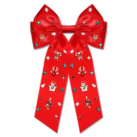 Boderier Christmas Hair Bows for Women Girls Xmas Tree Reindeer Snowflake Hair Bows Clip Crystal Jeweled Ribbon Bows Christmas Outfits Hair Accessories Party Favors Gifts Multi Element-Red