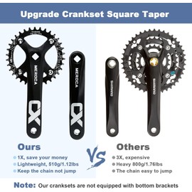PETCHOR Square Taper Crankset MTB, Mountain Bike Single Speed Crankset, Bicycle Crank Arm Set 170mm 104BCD, 42T Chainring & Bolts, Black