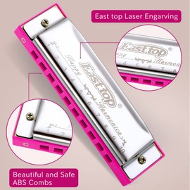 East Top Blues Harmonica, 10 Holes C Button Beginner Harmonica for Kids, Children, Adults and Students PKSR