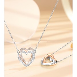 FEITENGU Women's Jewellery, Women's Rose Gold Necklace, Women's Cubic Zirconia Rose Gold Necklace, Women Rose Gold Jewellery, Valentine's Day Romantic Gifts for Women, Gold Silver