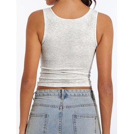 AnotherChill Women's Ribbed Crop Tank Tops Scoop Neck High Back Basic Sleeveless Rib Shirt Summer Athletic Top (Light-Heather-Grey, X-Small)