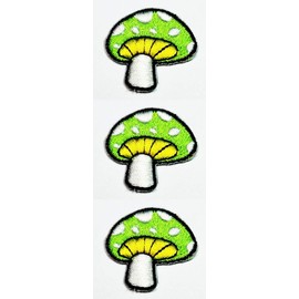 Set 3 Pcs Mini Small Stickers Cute Green Tea Mushrooms Cartoon Patches Iron On Sewing Embroidered Patches Badge Applique DIY Craft Repair Clothes Jacket Jeans Cap Backpacks (15)