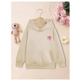 RoseSeek Girl's Floral Graphic Hoodies Pullover Cute Long Sleeve Loose Hooded Sweatshirts Apricot 10Y