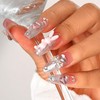 Sethexy Long Coffin Pink False Nails Handmade Rhinestones Glitter Luxury