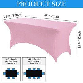 Stretchable Tablecloths,Pink Spandex Fitted Tablecover 6ft Washable Stretch Spandex Table Cover Fitted for Rectangle Tables,Universal Elastic Spandex TableCover for Wedding Banquet Holiday Party
