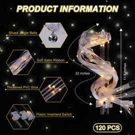 PLUVAVA 120 Pieces Light up Wands for Wedding Multi Mode Wedding Wands White Ribbon Wands Glow Fairy Wands with Bells for Wedding Send Off Reception Concert New Year Graduation Birthday