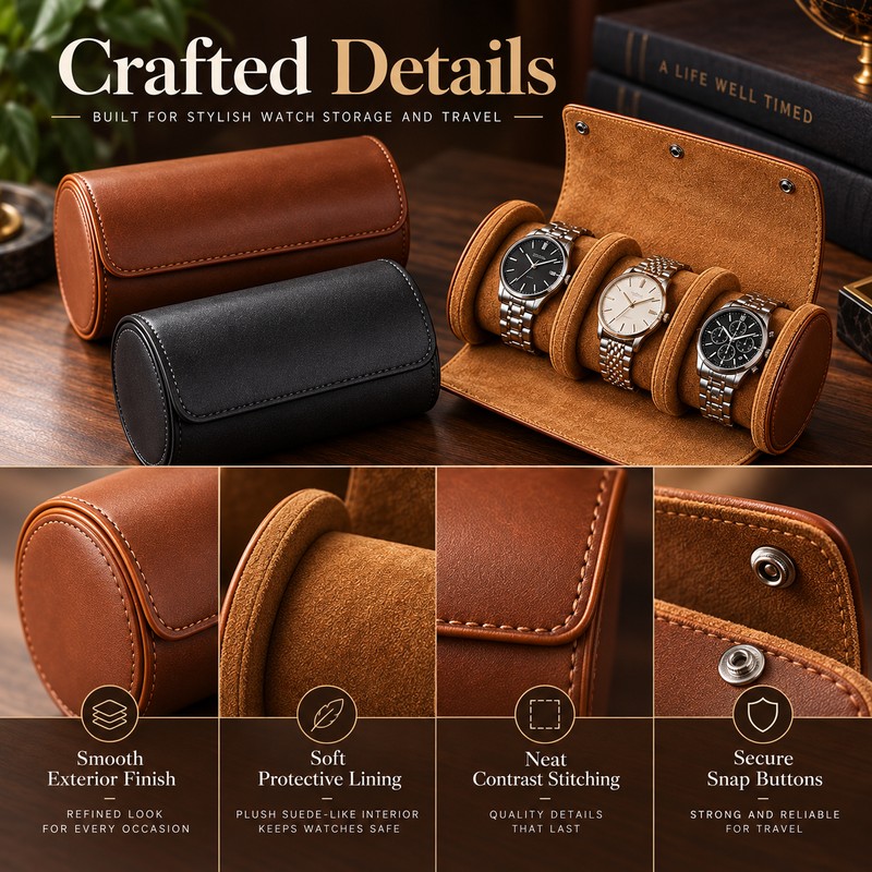 Watch Roll Travel Case for Watch Storage – Leather Organizer