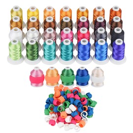 28 Assorted Colors Embroidery Machine Thread with 28 Thread Holder, 500M (550Y) Each Bobbin Polyester Embroidery Threads Kit and Spool Huggers for Sewing & Embroidery Machine- Janome Series 3