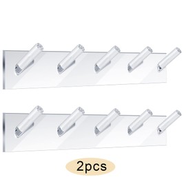 1 Pcs Acrylic Wall Mounted Necklaces Organizer with 6 Hooks Clear Adhesive Jewelry Wall Mount Hanging Hooks for Necklaces Bracelets Rings Chains