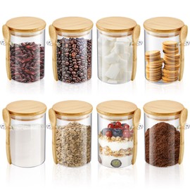 Tessco 8 Set Glass Jars with Bamboo Lids and Spoons 17oz Coffee Sugar Containers Set Overnight Oats Containers with Lids Kitchen Canisters for Loose Tea Spice Beans Dry Goods