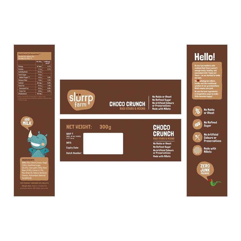 Slurrp Farm Choco Crunch Ragi Cereal | Crunchy Chocolate Breakfast