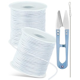 2 Rolls FIVEIZERO White Elastic Bracelet String Total 330 Feet,1mm,1.2mm,1.5mm Elastic Cord for Beading Stretchy String with Beading Needle for Bracelets, Sewing, Necklace, Jewelry Making and Crafts