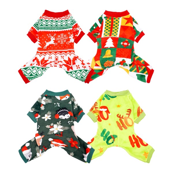 PET SHOW 4 Pack Christmas Small Dog Pajamas Holiday Dog
