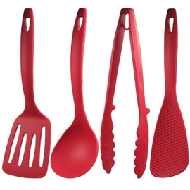 Nagao Tsubamesanjo Mini Kitchen Tool Set of 4 Turner, Ladle, Tongs, Spatula, Red, Made in Japan