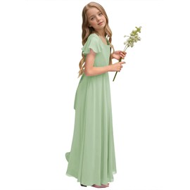 Galawaqe Fancy Girl Junior Bridesmaid Dresses Kids Sleeveless Cute Maxi Dress Teen Long Wedding Party Prom Gowns Green
