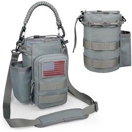 Tactical Water Bottle Holder with Phone Pocket, MOLLE Crossbody Bottle Carrier for Hiking, Camping, Walking and Gym