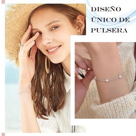 Pulsera plata de Mujer con Dije de Trébol de Cuatro Hojas Buena Suerte, Elegante Brazaletes de joyería plata para Mujer, Joyería Moda, Regalo Cumpleaños y Aniversario para Mujeres Regalo para Día de la Madre
