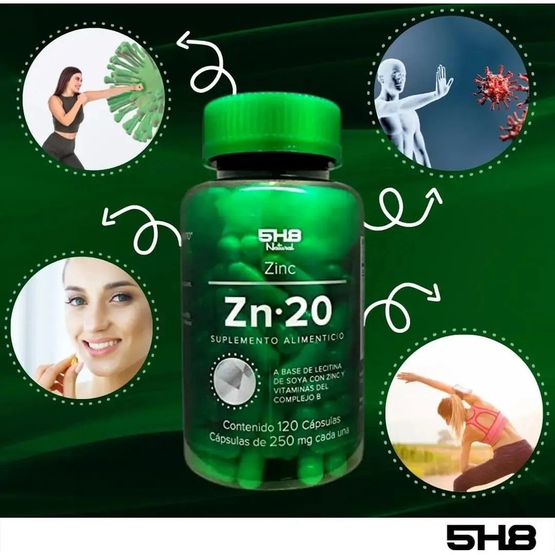 5h8 Zinc Zn2 120 Cápsulas, 20 Mgs De Zinc Complejo