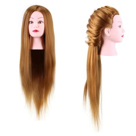 Hairdressing Mannequin Head, Light Brown Real Hair Mannequin Head Synthetic Hair Training Head Practice Mannequin Head for Hair Styling Braiding Curling and Haircutting